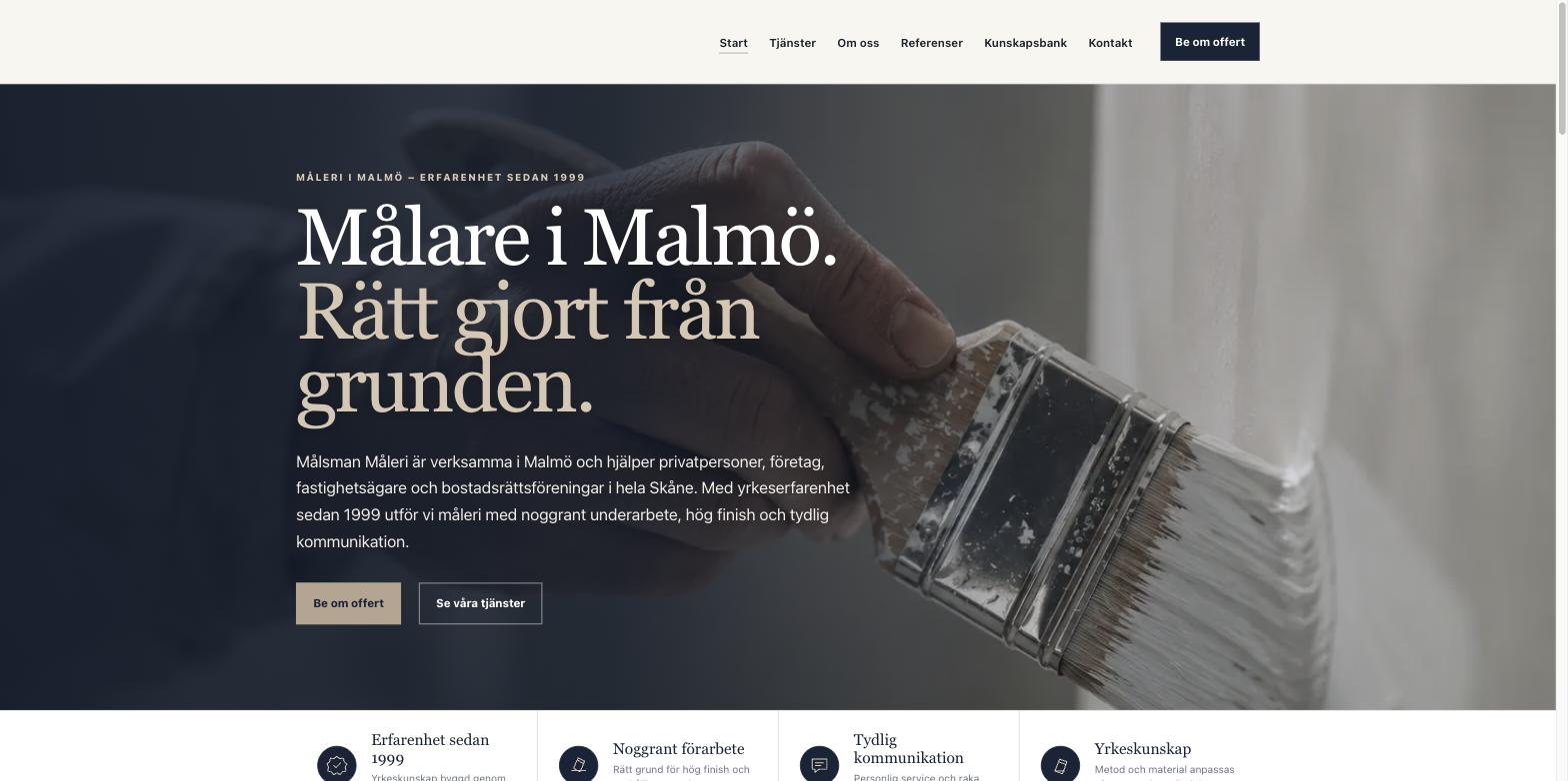 Startsidan för Målsman Måleri